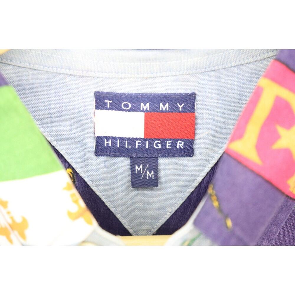 Vintage 90s Tommy Hilfiger Shirt Mens Medium All Over Flag Print Long Sleeve - Picture 4 of 8